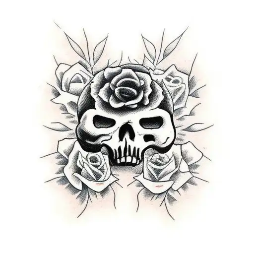 calavera con paisaje de montañas  tattoo design idea