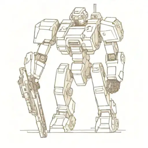 abstract sculpture of a titanfall robot standing with a weapon tattoo design idea