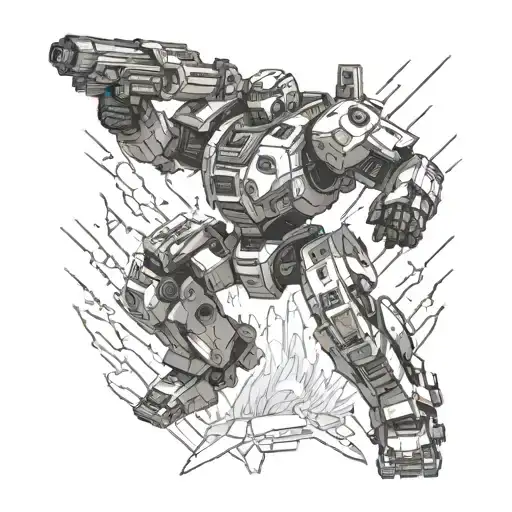 Mechanical titan from Titanfall battling a space alien with lasers tattoo design idea