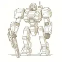 abstract sculpture of a titanfall robot standing with a weapon tattoo design idea