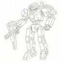 abstract sculpture of a titanfall robot standing with a weapon tattoo design idea