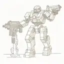 abstract sculpture of a titanfall robot standing with a weapon tattoo design idea