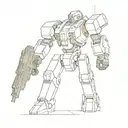 abstract sculpture of a titanfall robot standing with a weapon tattoo design idea
