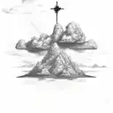triple cross on hill with sunset and clouds   tattoo design idea
