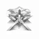 triple cross on hill with sunset and clouds   tattoo design idea