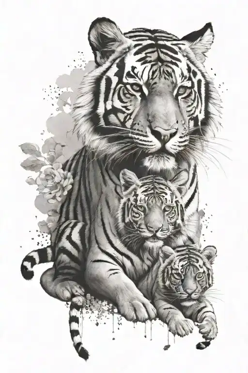 tiger and his 2 babies tattoo design idea