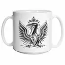 A blackwork tattoo featuring the iconic Liver Bird intertwined with a steaming coffee mug, representing the client's love for both Liverpool and coffee. tattoo design idea