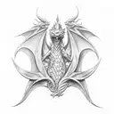 A dotwork tattoo showcasing a dragon inspired by Welsh mythology, with the word 'Wales' subtly integrated into the scales. tattoo design idea