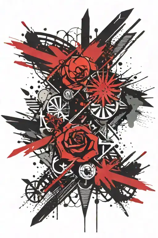 trash polka , karma Sanskrit, arrows , forearm tattoo , medium size tattoo design idea