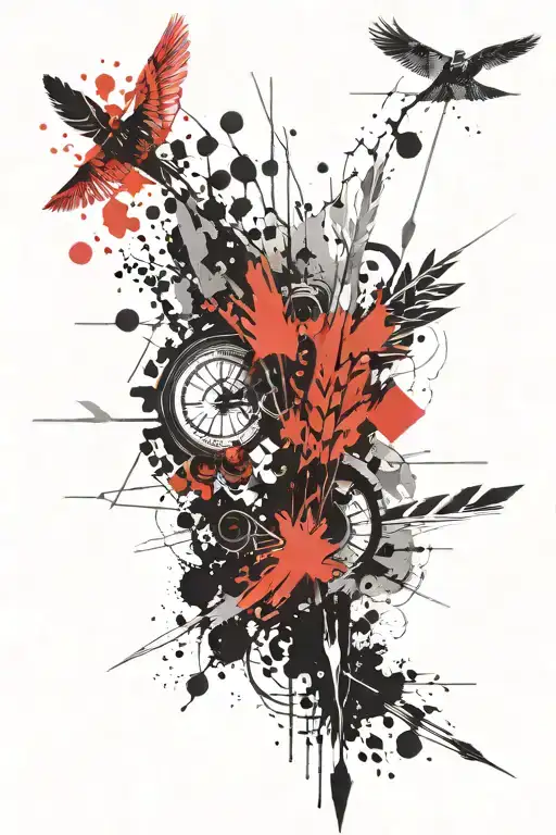 trash polka , karma Sanskrit, arrows , forearm tattoo tattoo design idea