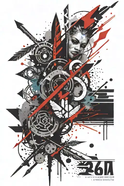 trash polka , karma Sanskrit, arrows , forearm tattoo tattoo design idea