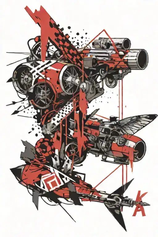 trash polka , karma Sanskrit, arrows , forearm tattoo , medium size tattoo design idea