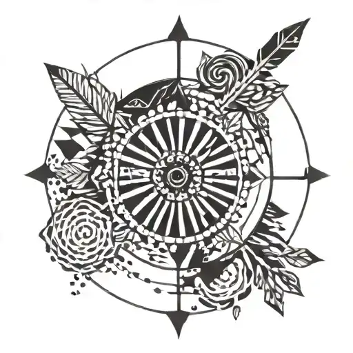 trash polka style , karma in circle , arrow tattoo design idea