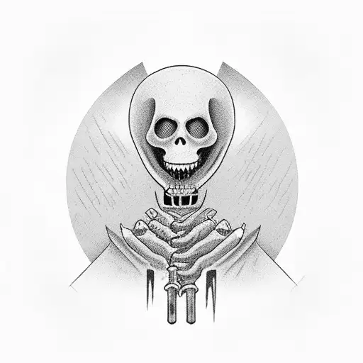 a no faces Grim Reaper, in front of Timur's mausoleum tattoo design idea