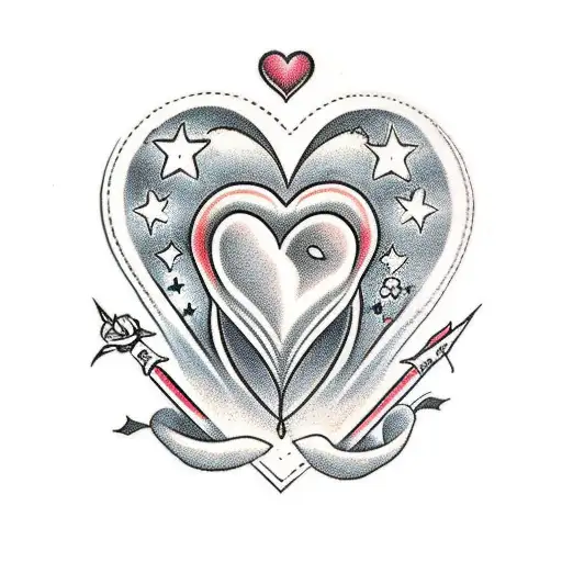 old school heart surrounded by roses with swallows, stars and a dagger to remember my sons death  tattoo design idea