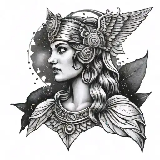 A portrait of Athena, the goddess of wisdom, with a modern twist tattoo design idea