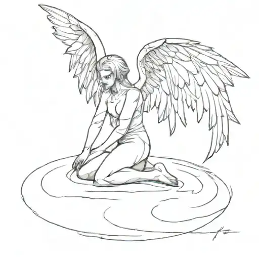 a fallen angel in the ninth circle of hell on a frozen lake feelong lonely tattoo design idea