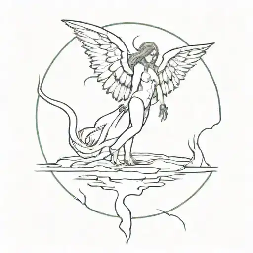a fallen angel in the ninth circle of hell on a frozen lake  tattoo design idea