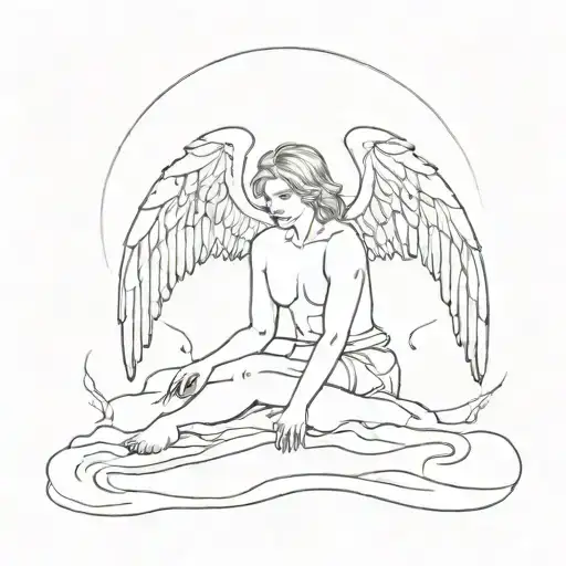 a fallen angel in the ninth circle of hell on a frozen lake feeling lonely tattoo design idea