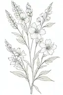 bouquet fine line birth flowers November, December, and September. with the stem having the word delicate  tattoo design idea