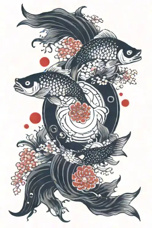 yin yang fish sakura gate red moon tattoo design idea