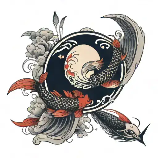 yin yang fish sakura gate red moon tattoo design idea