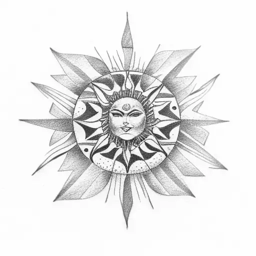 tribal sun with band and trident  tattoo design idea