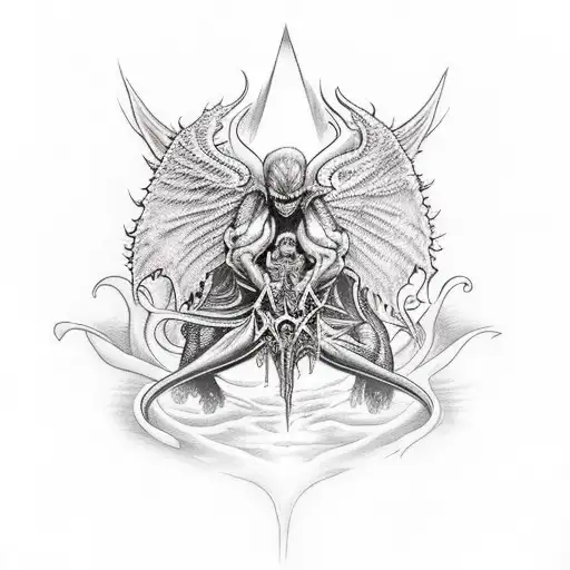 Demons and angels fighting tattoo design idea
