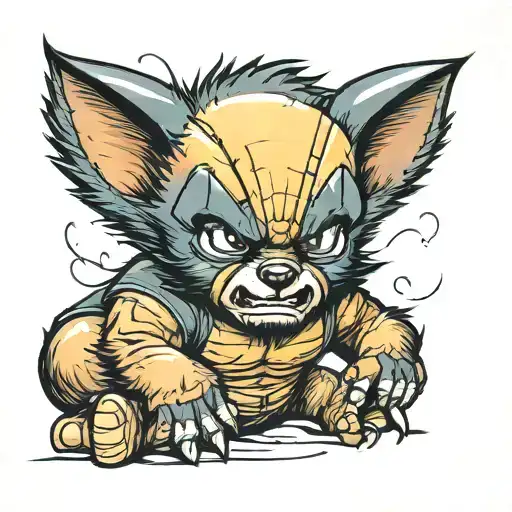 Baby wolverine xmen cartoon character tattoo design idea