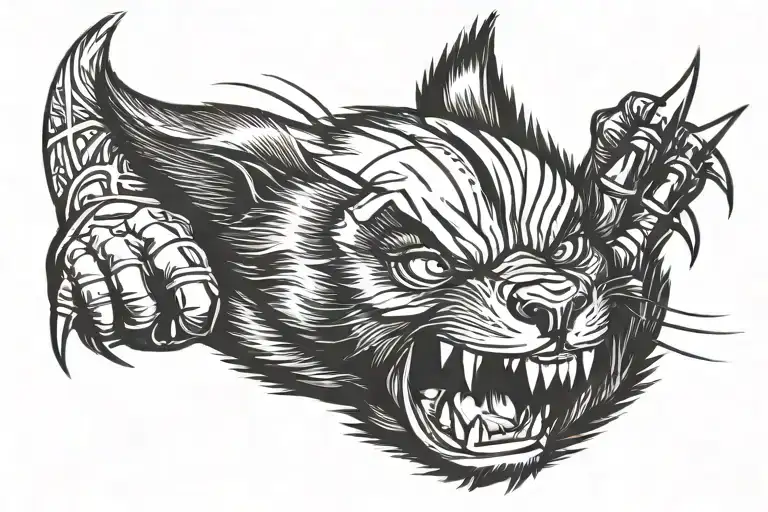 Baby wolverine claws out cartoon tattoo design idea