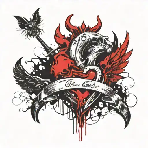 human heart with devils wings and a halo tattoo design idea