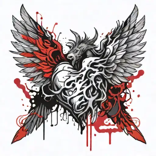 angelic human heart with devils wings tattoo design idea
