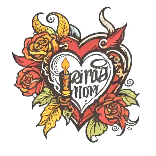 traditional style mom heart tattoo with "MAMA" with a lit cigarette tattoo design idea