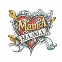 traditional style mom heart tattoo with "MAMA" with a lit cigarette thru it and "TRIED" written in smoke tattoo design idea