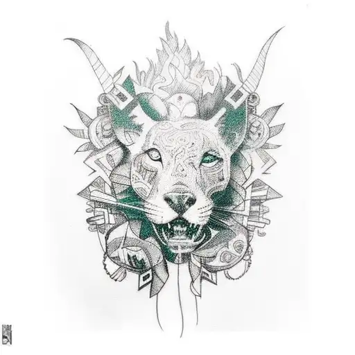 A mix of Burning Man and Jamaican culture in a vibrant and colorful tattoo design tattoo design idea