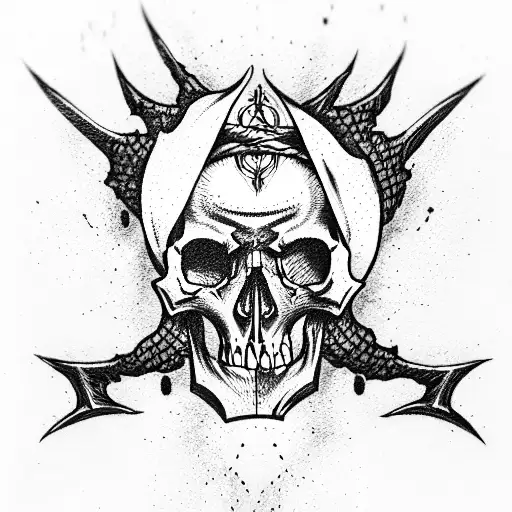  skull pierced with a dagger tattoo design idea