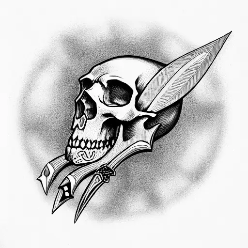 skull with dagger tattoo design idea