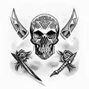  skull pierced with a dagger tattoo design idea