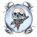  skull pierced with a dagger tattoo design idea