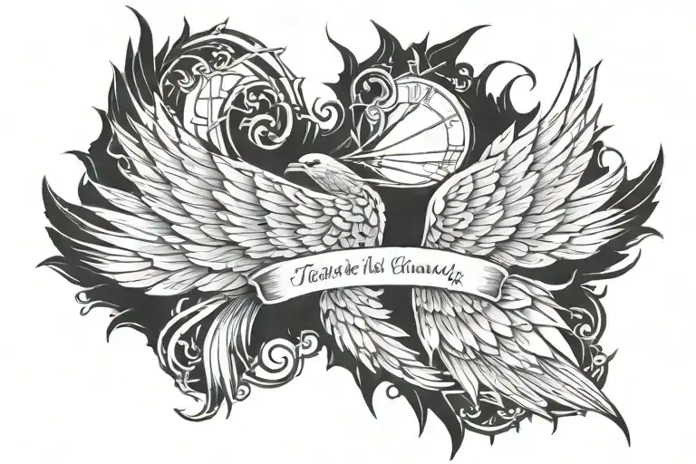 take this broken wings and learn to fly away tattoo design idea