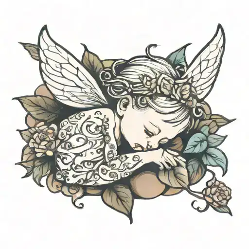 Infant position sleeping fairy top down view  tattoo design idea