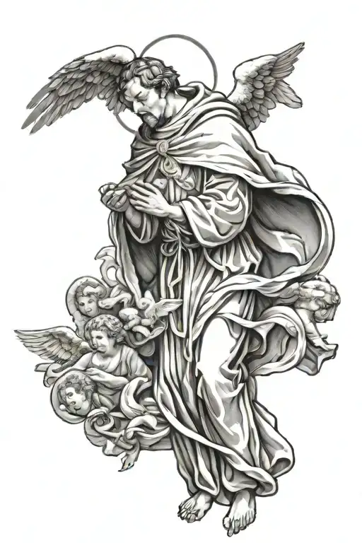 Saint Dominic with angels flying tattoo design idea