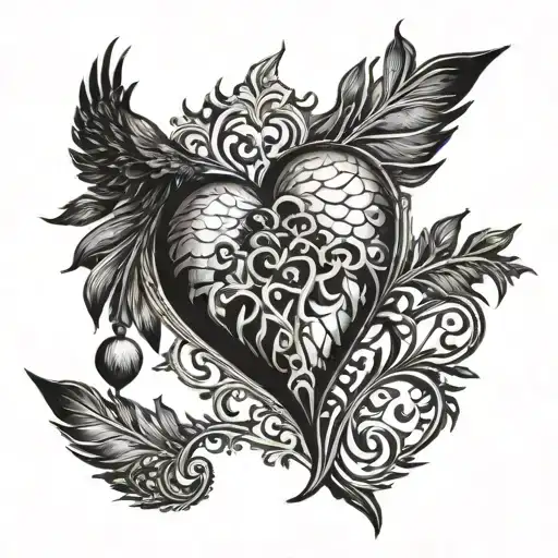 heart weighed against a feather scales gothic tattoo design idea