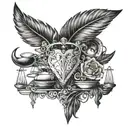 heart weighed against a feather on libra scales tattoo design idea