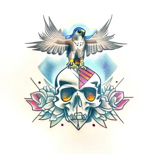 Peregrine Falcon Perched on Crystal Skull tattoo design idea