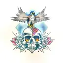 Peregrine Falcon Perched on Crystal Skull tattoo design idea