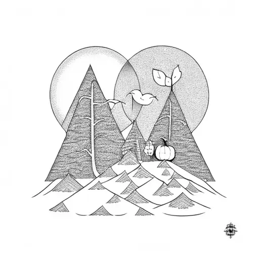 fall ton of trees full moon tattoo design idea