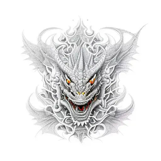 Dragon from hell ,intricate details neotriba,mandala art style  tattoo design idea
