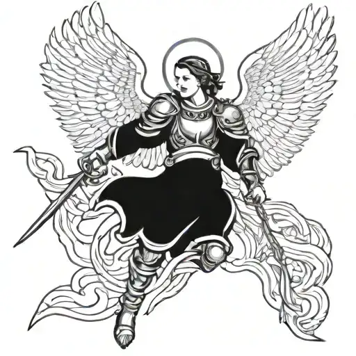 archangel gabriel fighting demons tattoo design idea