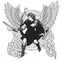 archangel gabriel fighting demons tattoo design idea